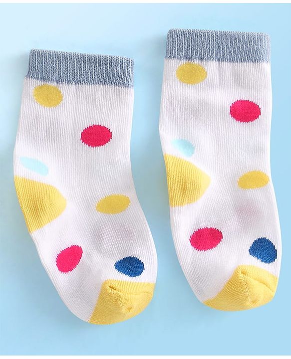 Cute Walk  By Babyhug Anti-Bacterial Ankle Length Socks Rainbow Polka Dot & Sun Design Pack Of 3- Yellow & White