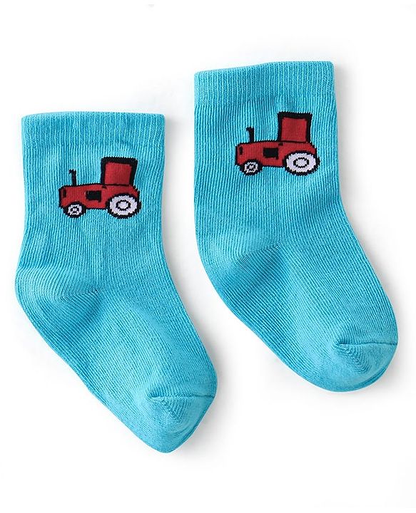 Cute Walk By Babyhug Anti-Bacterial Ankle Length Socks Dino & Tractor Design Pack Of 3- White Yellow & Blue