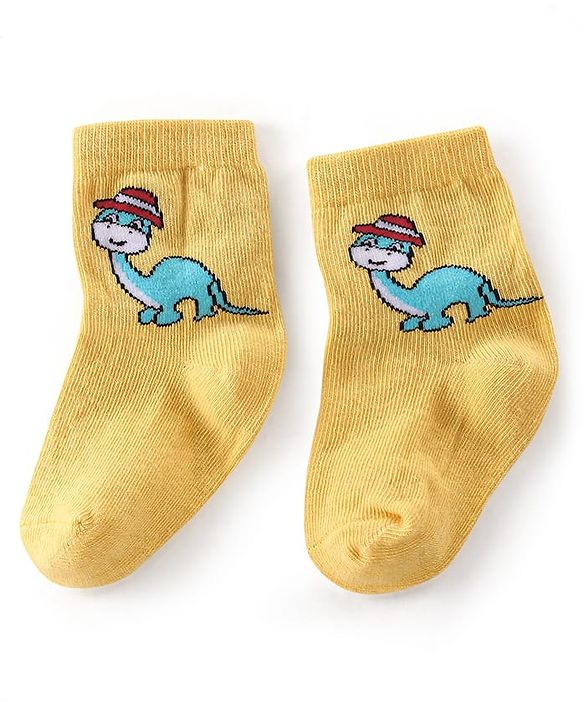 Cute Walk By Babyhug Anti-Bacterial Ankle Length Socks Dino & Tractor Design Pack Of 3- White Yellow & Blue
