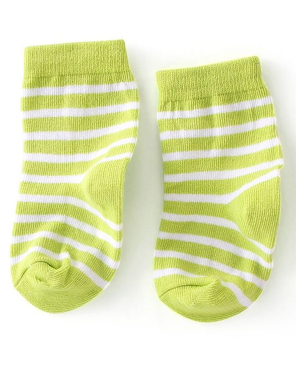 Cute Walk By Babyhug Anti-Bacterial Ankle Length Socks Striped & Teddy Bear Design Pack Of 3- White Green & Blue