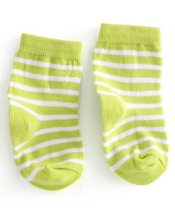 Cute Walk By Babyhug Anti-Bacterial Ankle Length Socks Striped & Teddy Bear Design Pack Of 3- White Green & Blue