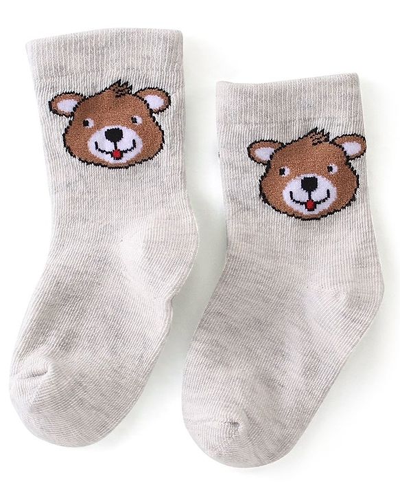Cute Walk By Babyhug Anti-Bacterial Ankle Length Socks Striped & Teddy Bear Design Pack Of 3- White Green & Blue