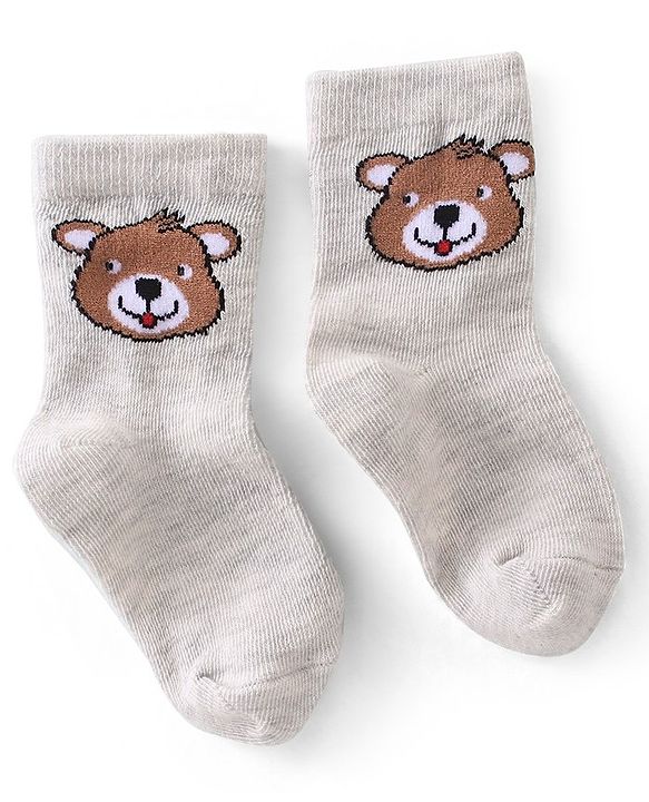 Cute Walk By Babyhug Anti-Bacterial Ankle Length Socks Striped & Teddy Bear Design Pack Of 3- White Green & Blue