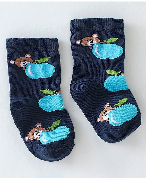 Cute Walk By Babyhug Anti-Bacterial Ankle Length Socks Striped & Teddy Bear Design Pack Of 3- White Green & Blue