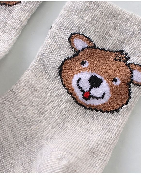 Cute Walk By Babyhug Anti-Bacterial Ankle Length Socks Striped & Teddy Bear Design Pack Of 3- White Green & Blue