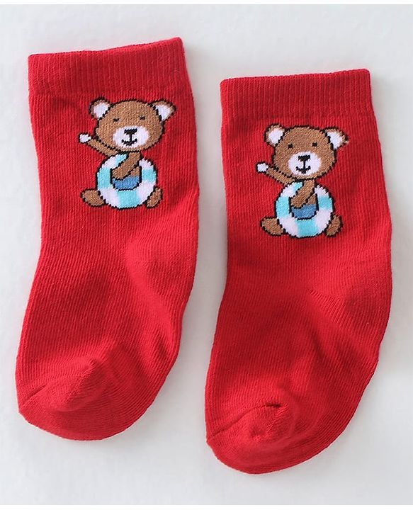Cutewalk By Babyhug Anti-Bacterial Ankle Length Socks Teddy Bear & Crocodile Design Pack Of 3- Red Yellow & White