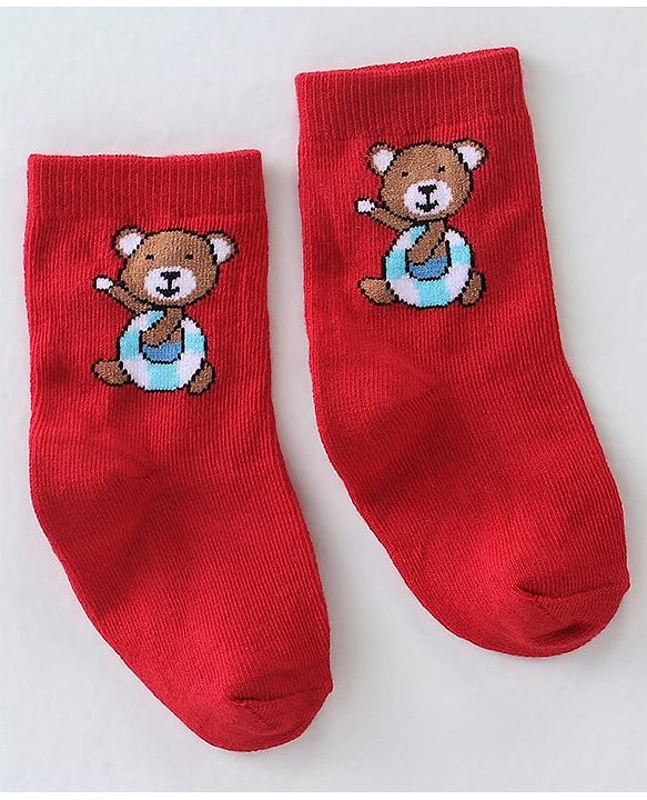 Cutewalk By Babyhug Anti-Bacterial Ankle Length Socks Teddy Bear & Crocodile Design Pack Of 3- Red Yellow & White