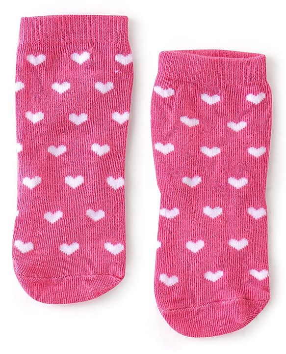 Cute Walk By Babyhug Anti-Bacterial Ankle Length Socks Striped Floral & Heart Design Pack Of 3- White Yellow & Pink