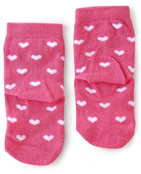 Cute Walk By Babyhug Anti-Bacterial Ankle Length Socks Striped Floral & Heart Design Pack Of 3- White Yellow & Pink