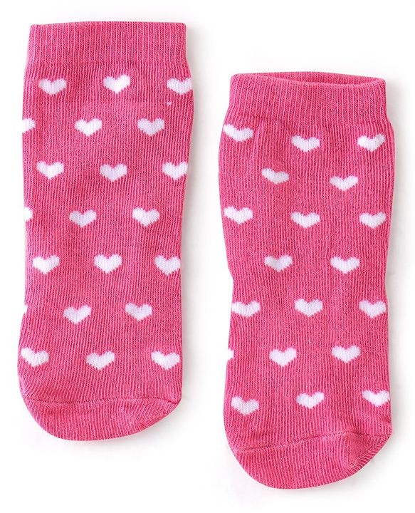 Cute Walk By Babyhug Anti-Bacterial Ankle Length Socks Striped Floral & Heart Design Pack Of 3- White Yellow & Pink