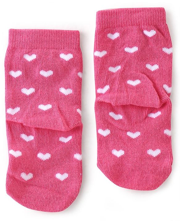 Cute Walk By Babyhug Anti-Bacterial Ankle Length Socks Striped Floral & Heart Design Pack Of 3- White Yellow & Pink