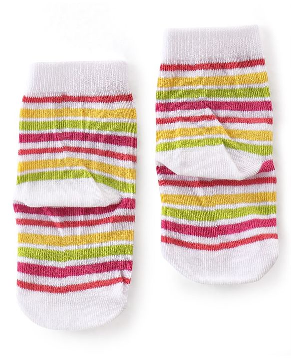 Cute Walk By Babyhug Anti-Bacterial Ankle Length Socks Striped Floral & Heart Design Pack Of 3- White Yellow & Pink