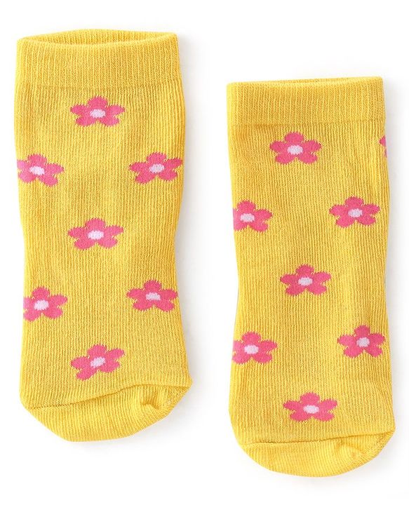 Cute Walk By Babyhug Anti-Bacterial Ankle Length Socks Striped Floral & Heart Design Pack Of 3- White Yellow & Pink