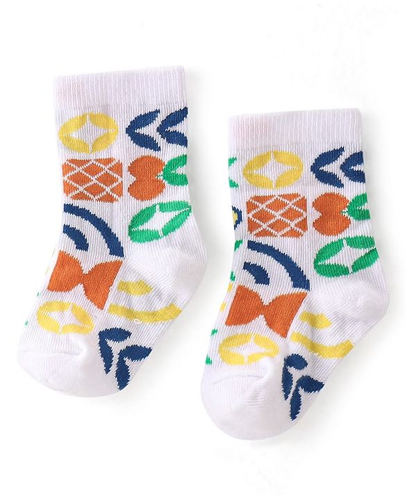 Cute Walk By Babyhug Anti-Bacterial Ankle Length Socks Striped  & Fruit Design Pack Of 3-  Red White & Blue