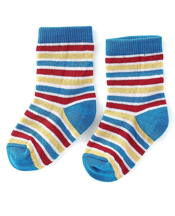 Cute Walk By Babyhug Anti-Bacterial Ankle Length Socks Stripes & Dino Design Pack Of 3 - Multicolor