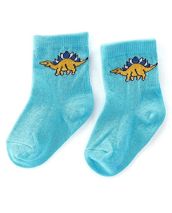 Cute Walk By Babyhug Anti-Bacterial Ankle Length Socks Stripes & Dino Design Pack Of 3 - Multicolor