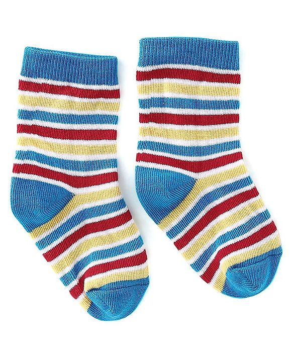 Cute Walk By Babyhug Anti-Bacterial Ankle Length Socks Stripes & Dino Design Pack Of 3 - Multicolor