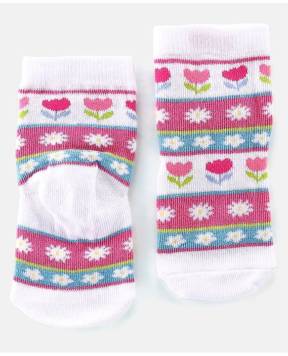 Cute Walk By Babyhug Anti-Bacterial Ankle Length Socks Floral Design Pack Of 3 - Multicolor