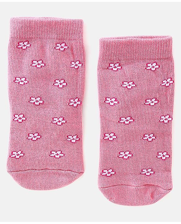 Cute Walk By Babyhug Anti-Bacterial Ankle Length Socks Floral Design Pack Of 3 - Multicolor