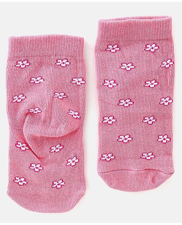 Cute Walk By Babyhug Anti-Bacterial Ankle Length Socks Floral Design Pack Of 3 - Multicolor