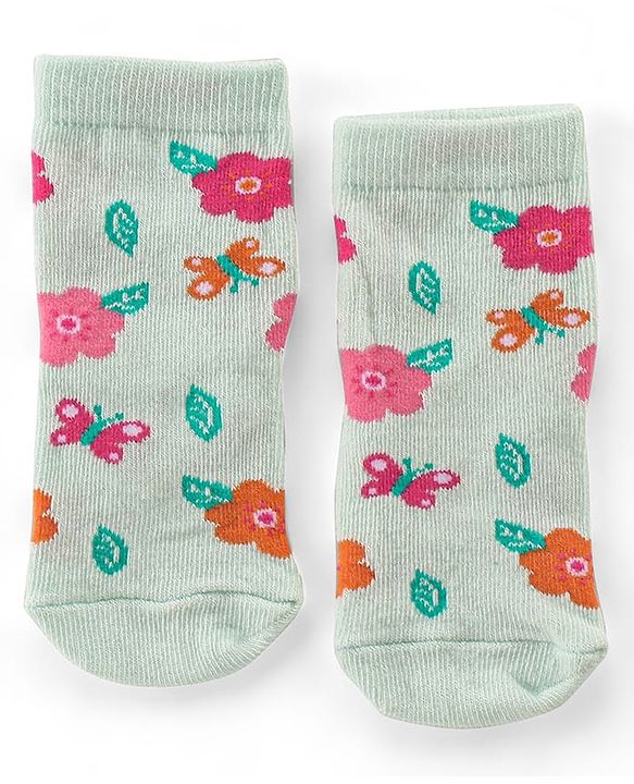 Cute Walk By Babyhug Cotton Non terry Anti Bacterial Ankle Length Socks Floral & Heart Design Pack Of 3- Multicolor