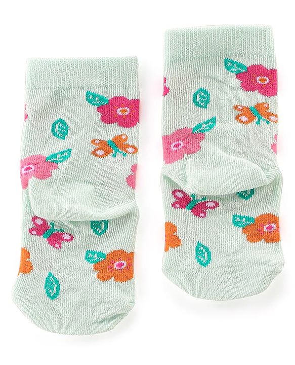 Cute Walk By Babyhug Cotton Non terry Anti Bacterial Ankle Length Socks Floral & Heart Design Pack Of 3- Multicolor