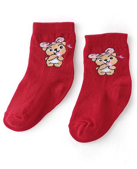 Cute Walk By Babyhug Anti-Bacterial Ankle Length Socks Dotted & Bunny Design Pack Of 3- Maroon  Pink & White