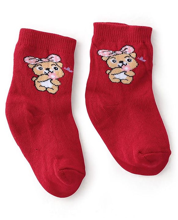 Cute Walk By Babyhug Anti-Bacterial Ankle Length Socks Dotted & Bunny Design Pack Of 3- Maroon  Pink & White