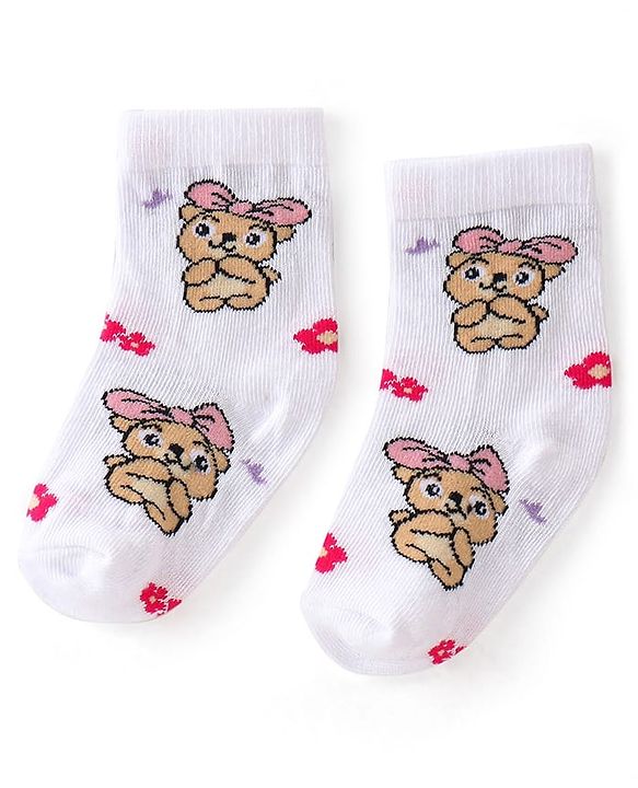 Cute Walk By Babyhug Anti-Bacterial Ankle Length Socks Dotted & Bunny Design Pack Of 3- Maroon  Pink & White