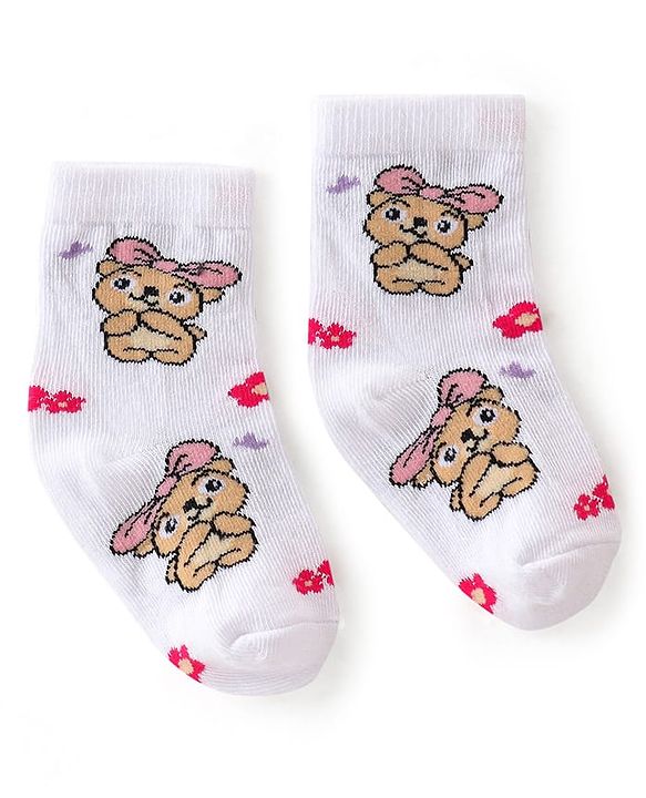 Cute Walk By Babyhug Anti-Bacterial Ankle Length Socks Dotted & Bunny Design Pack Of 3- Maroon  Pink & White