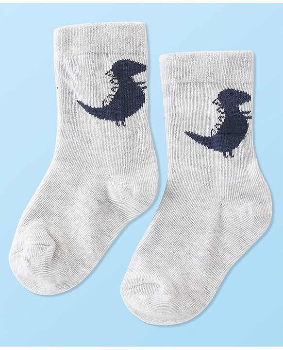 Cute Walk by Babyhug Anti-Bacterial Ankle Length Socks Dino Design Pack of 5 - Blue & Grey