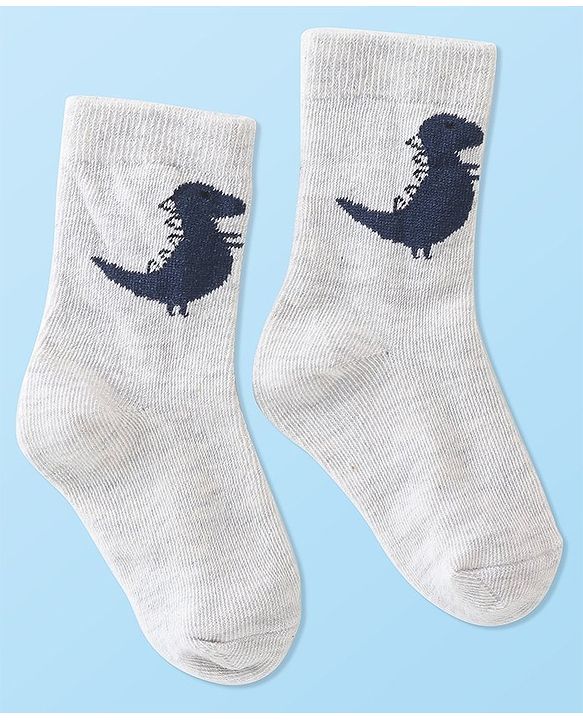 Cute Walk by Babyhug Anti-Bacterial Ankle Length Socks Dino Design Pack of 5 - Blue & Grey