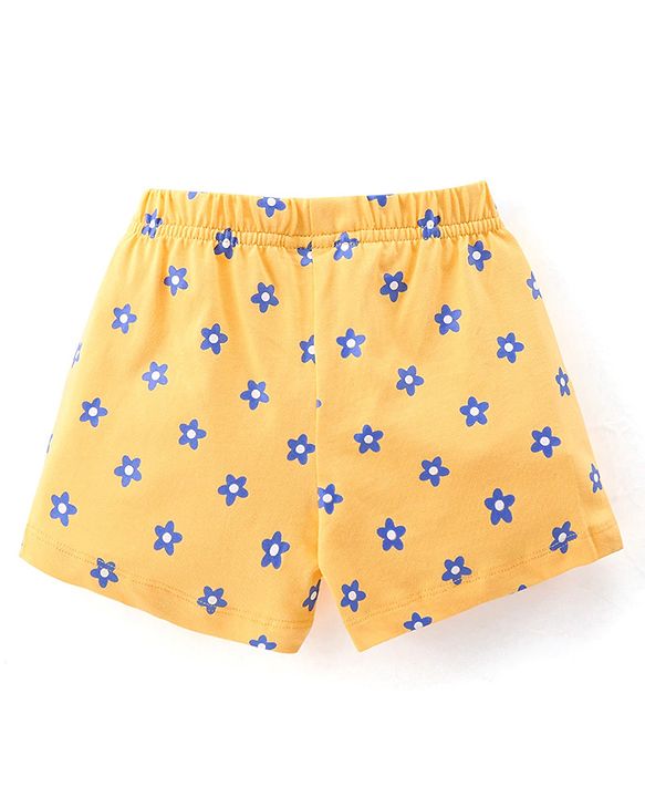 Babyhug Cotton Knit Half Sleeve Night Suit with Text Print - Yellow