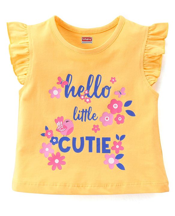 Babyhug Cotton Knit Half Sleeve Night Suit with Text Print - Yellow