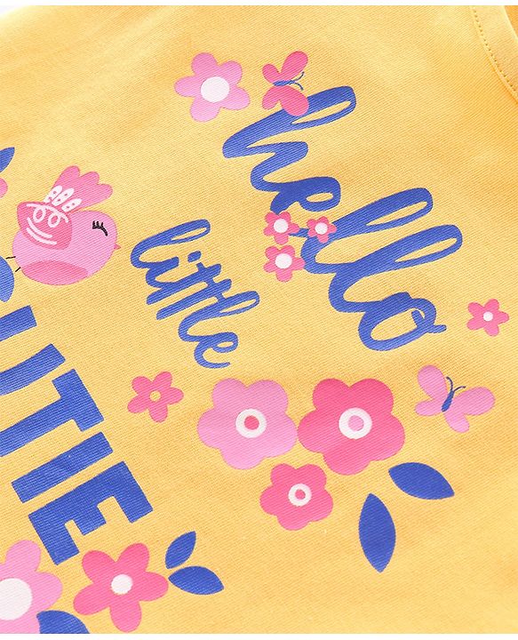 Babyhug Cotton Knit Half Sleeve Night Suit with Text Print - Yellow