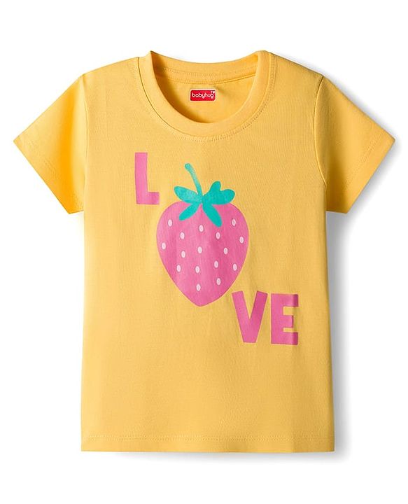 Babyhug Cotton Knit Half Sleeve Night Suit with Text Print - Yellow
