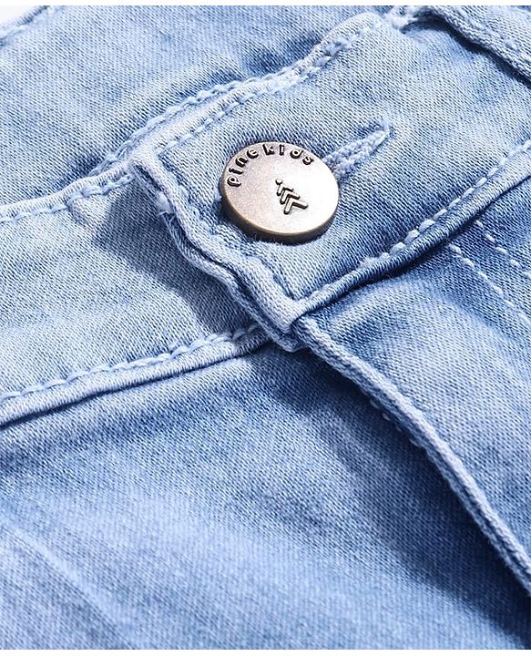 Pine Kids Cotton Rich Full Length Stretchable Denim Ripped and Washed - Ice Blue