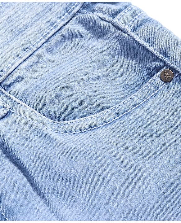 Pine Kids Cotton Rich Full Length Stretchable Denim Ripped and Washed - Ice Blue