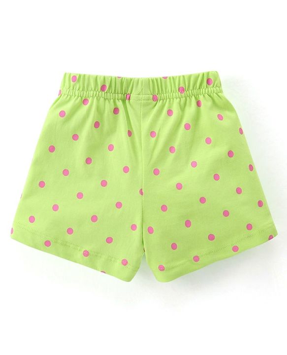 Babyhug Cotton Single Jersey Knit Sleeveless Night Suit Strawberry & Polka Dot Print - Green