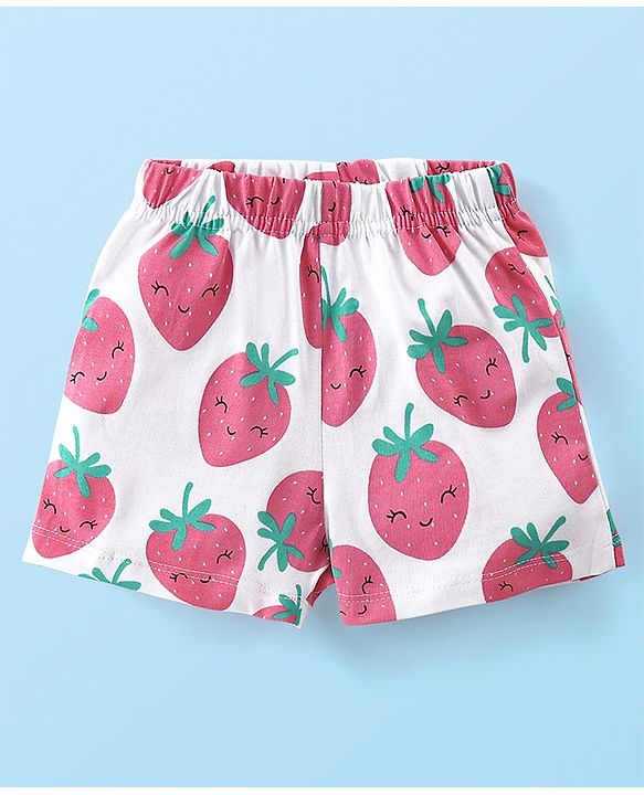 Babyhug Flutter Sleeves Night Suit With Strawberry Print - Pink