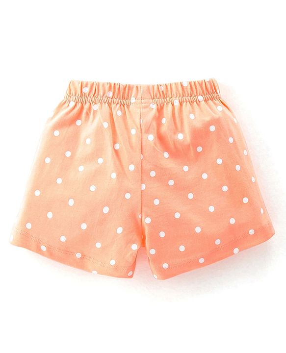 Babyhug Cotton Knit Flutter Sleeve Night Suit with Floral Applique Print - Orange