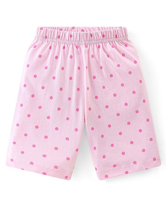 Babyhug 100% Cotton Knit Flutter Sleeve Capri Night Suit With Apple Patch - Pink
