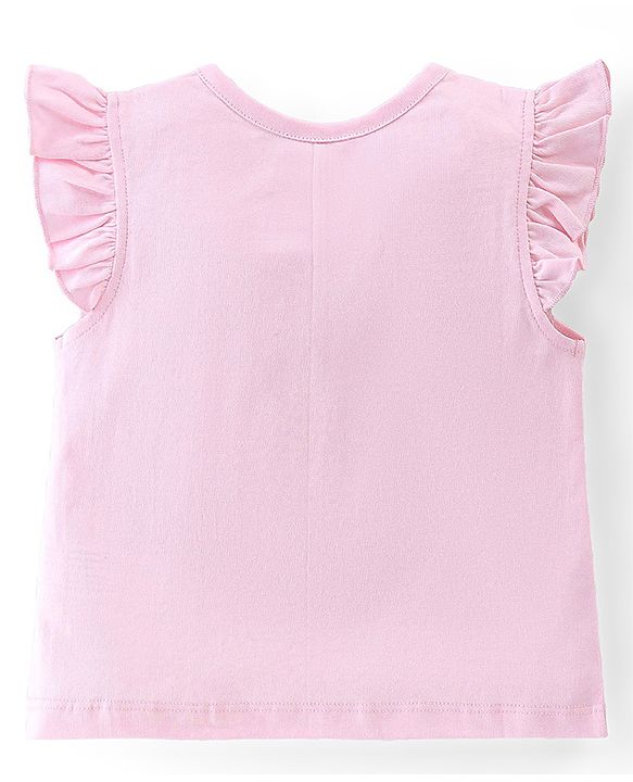 Babyhug 100% Cotton Knit Flutter Sleeve Capri Night Suit With Apple Patch - Pink