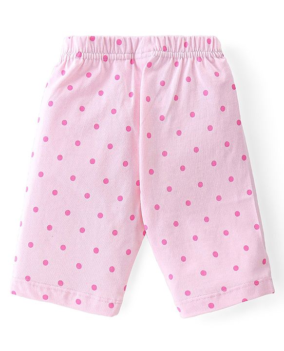 Babyhug 100% Cotton Knit Flutter Sleeve Capri Night Suit With Apple Patch - Pink