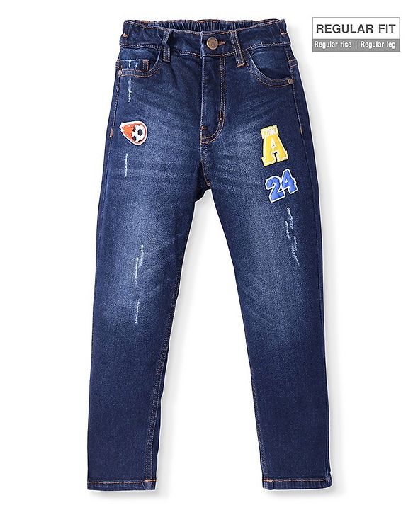 Pine Kids Full Length Washed Denim Jeans With Football Patch Detailing - Blue