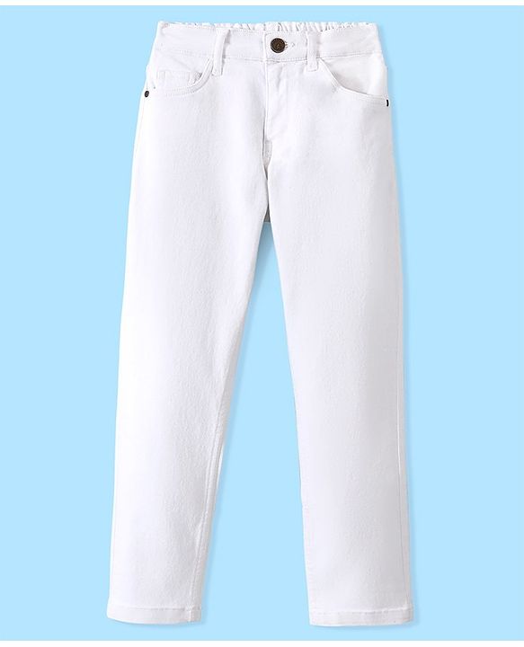 Pine Kids Cotton Elastane Full Length Solid Denim Jeans - White