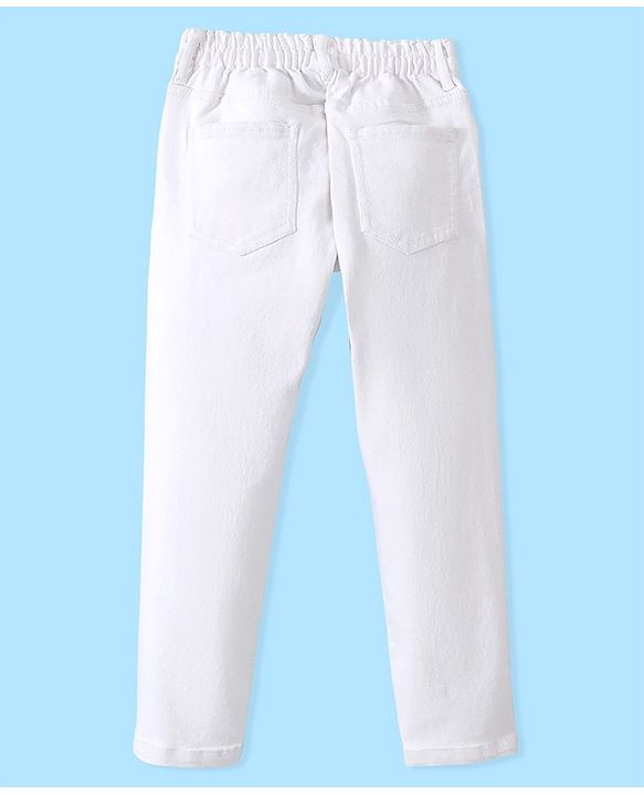 Pine Kids Cotton Elastane Full Length Solid Denim Jeans - White