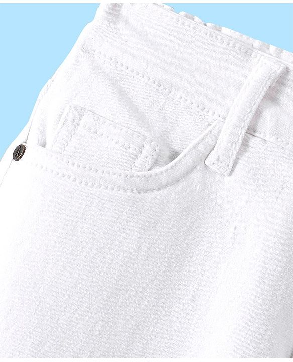 Pine Kids Cotton Elastane Full Length Solid Denim Jeans - White