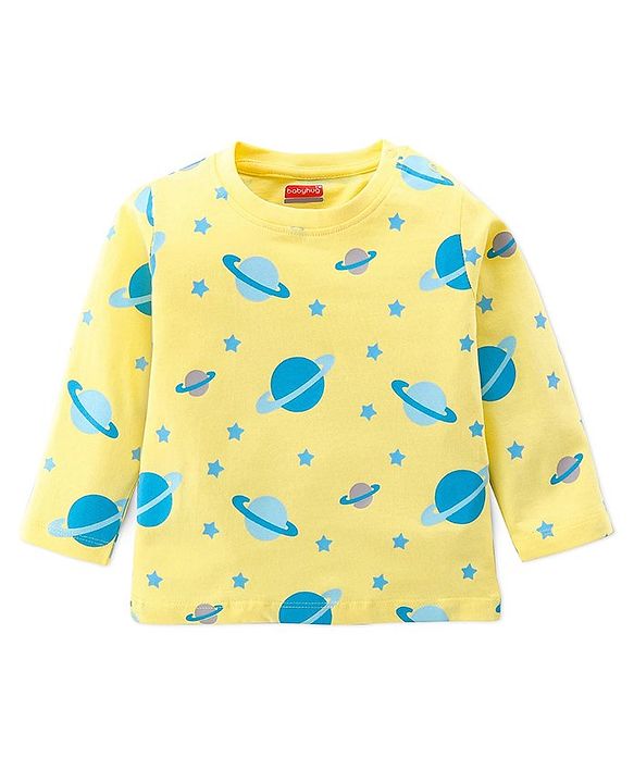 Babyhug Single Jersey Full Sleeves Night Suit Planets Print - Yellow