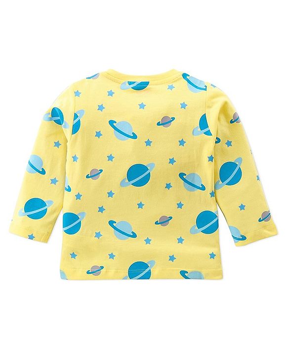 Babyhug Single Jersey Full Sleeves Night Suit Planets Print - Yellow
